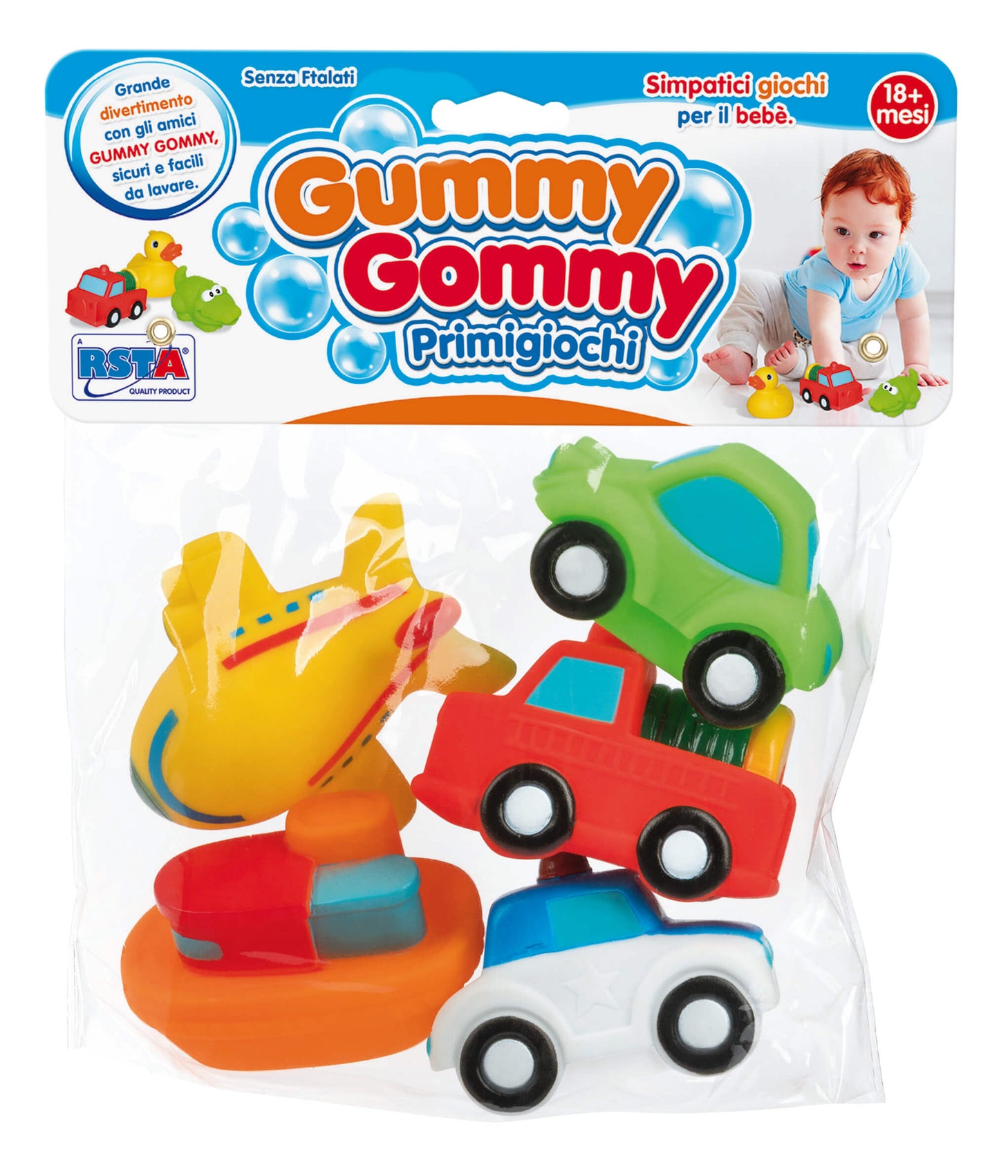 Gummy Gommy 5 veicoli morbidi senza ftalati bambini 18 mesi colorati