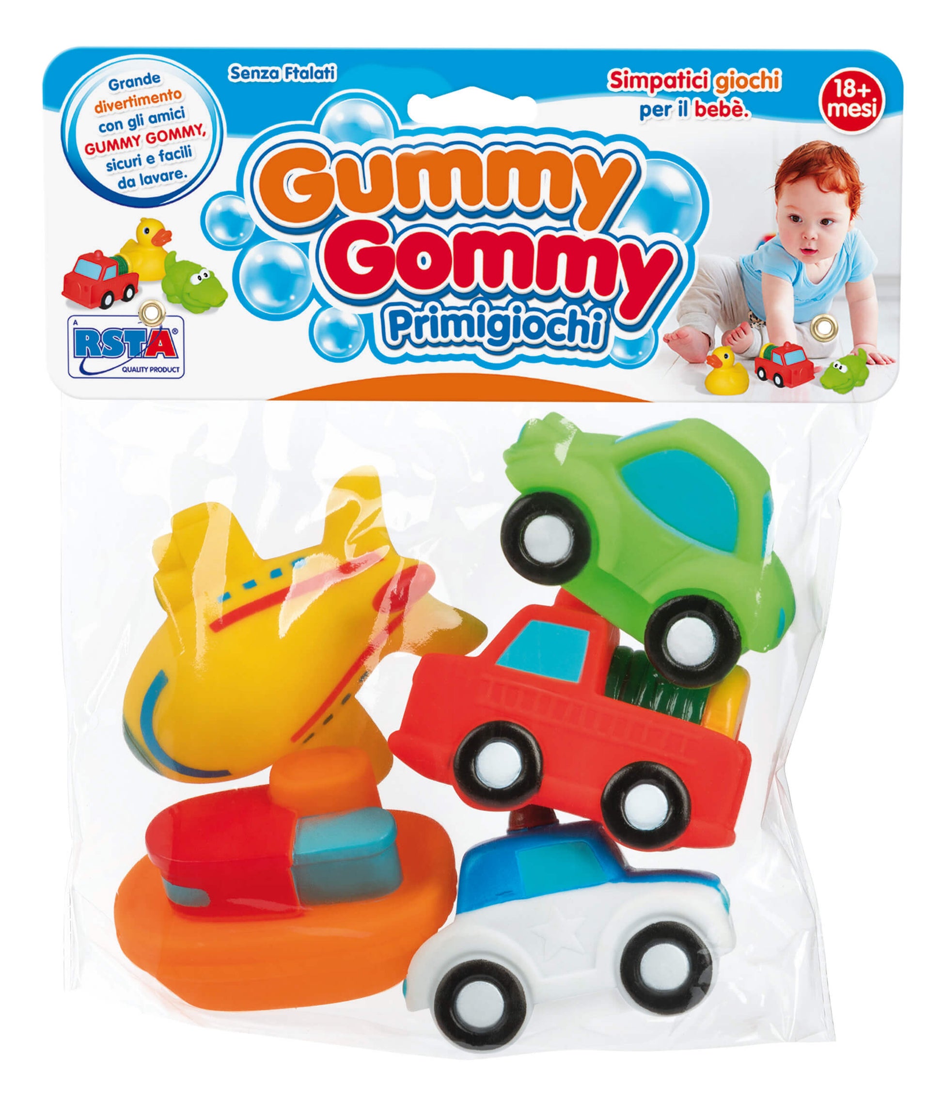 Gummy Gommy 5 veicoli morbidi senza ftalati bambini 18 mesi colorati