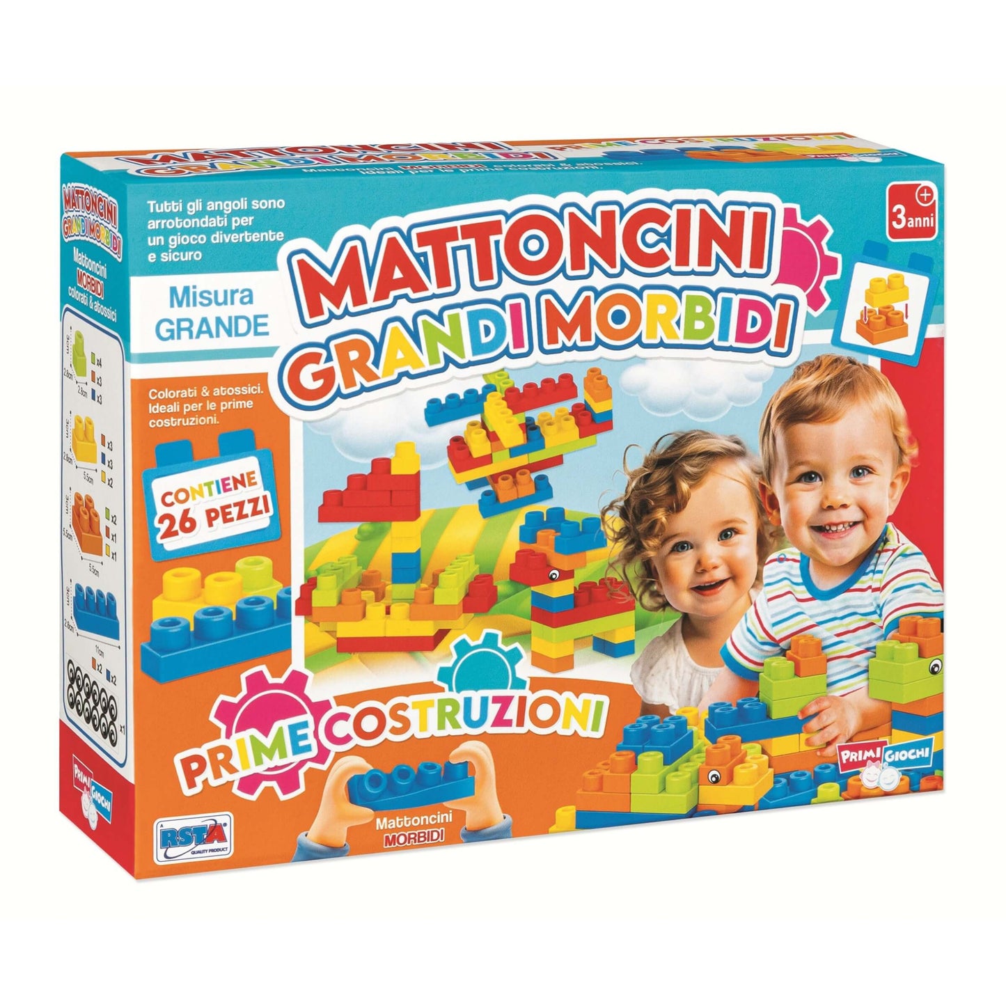 Playset Prime Costruzioni 26 mattoncini grandi morbidi colorati G03501Z
