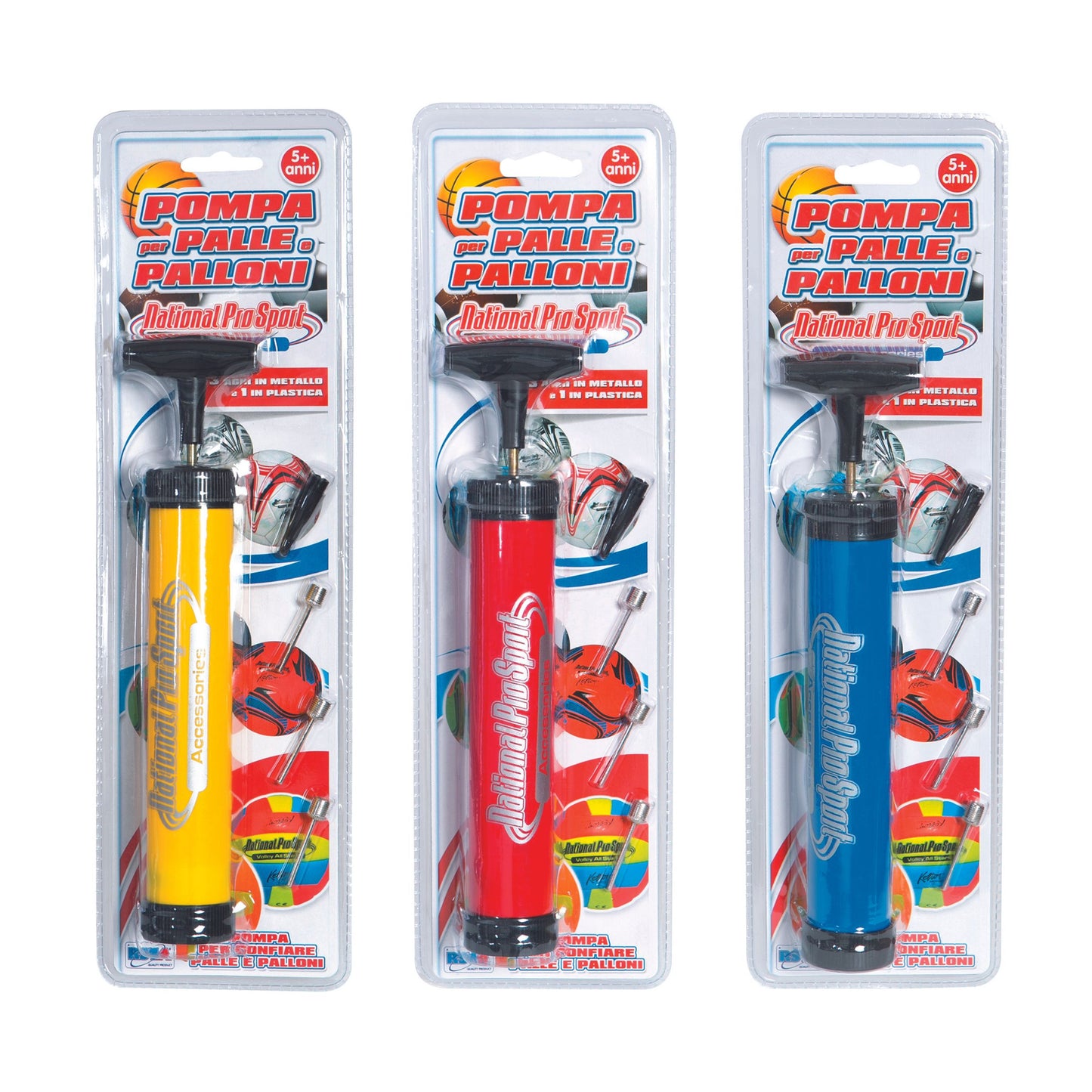 Pompa palle e palloni 3 aghi metallo colori giallo rosso blu G04130