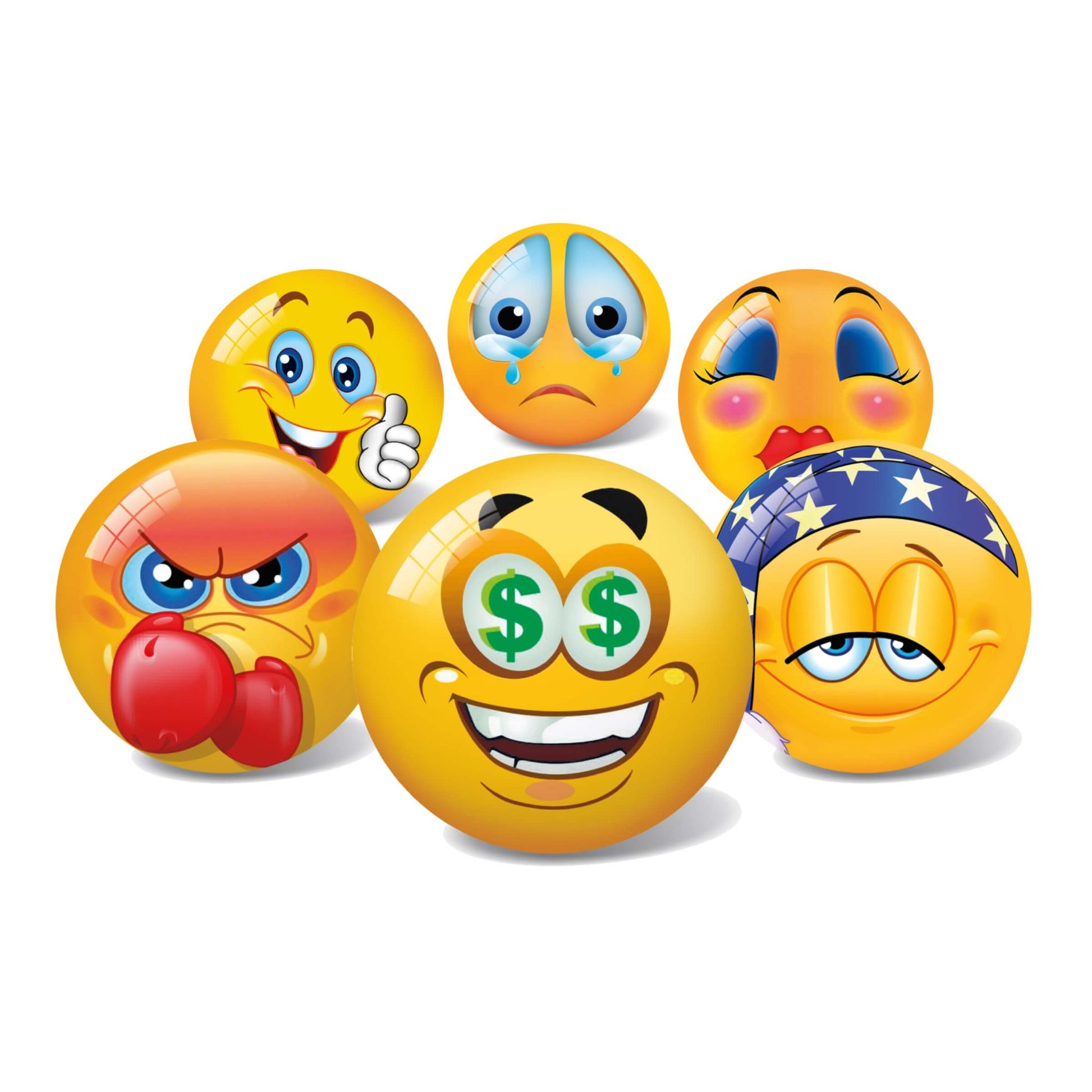 Pallone Emoticon PVC diametro 23 cm taglia 5 faccine su fondo giallo