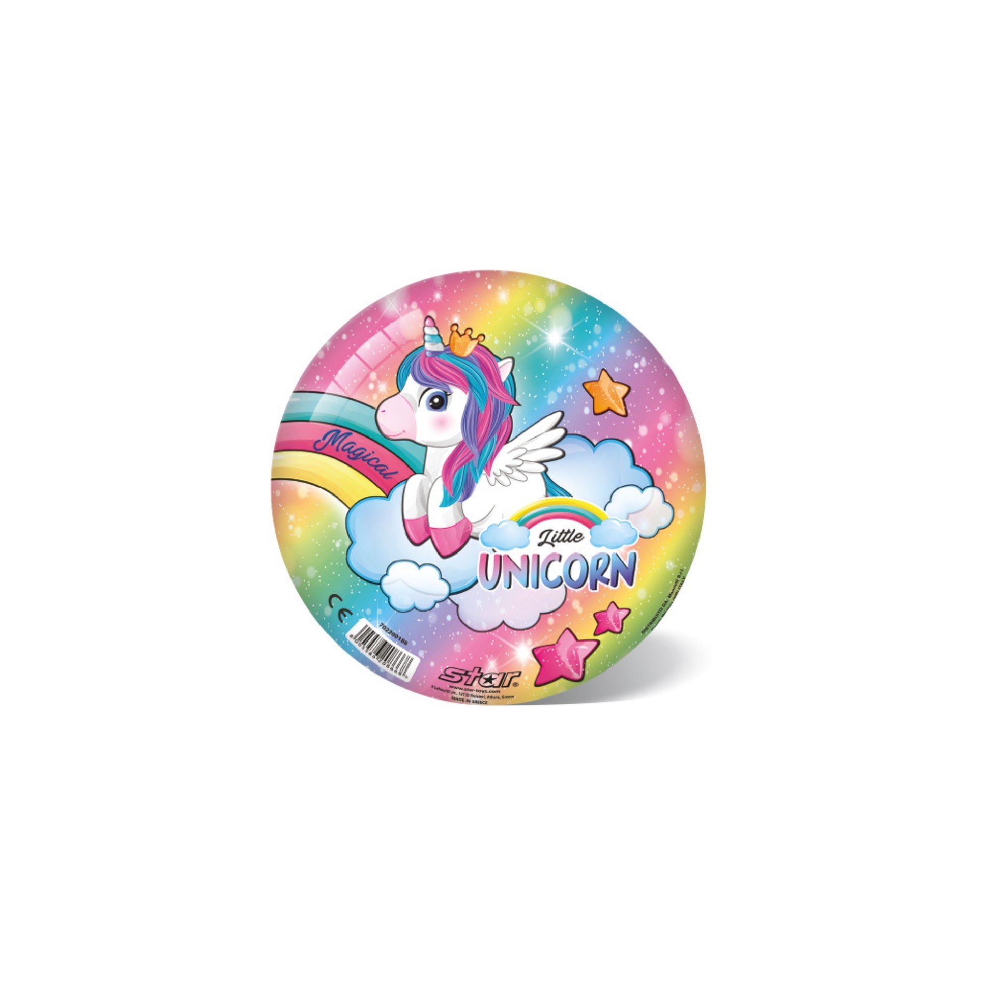 Pallone unicorno PVC diametro 23 cm taglia 5 design pastello con stelle