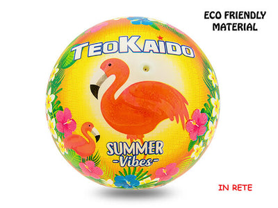 Pallone in gomma Teokaido fenicottero diametro 22,5cm 200g sfondo giallo materiali ecologici