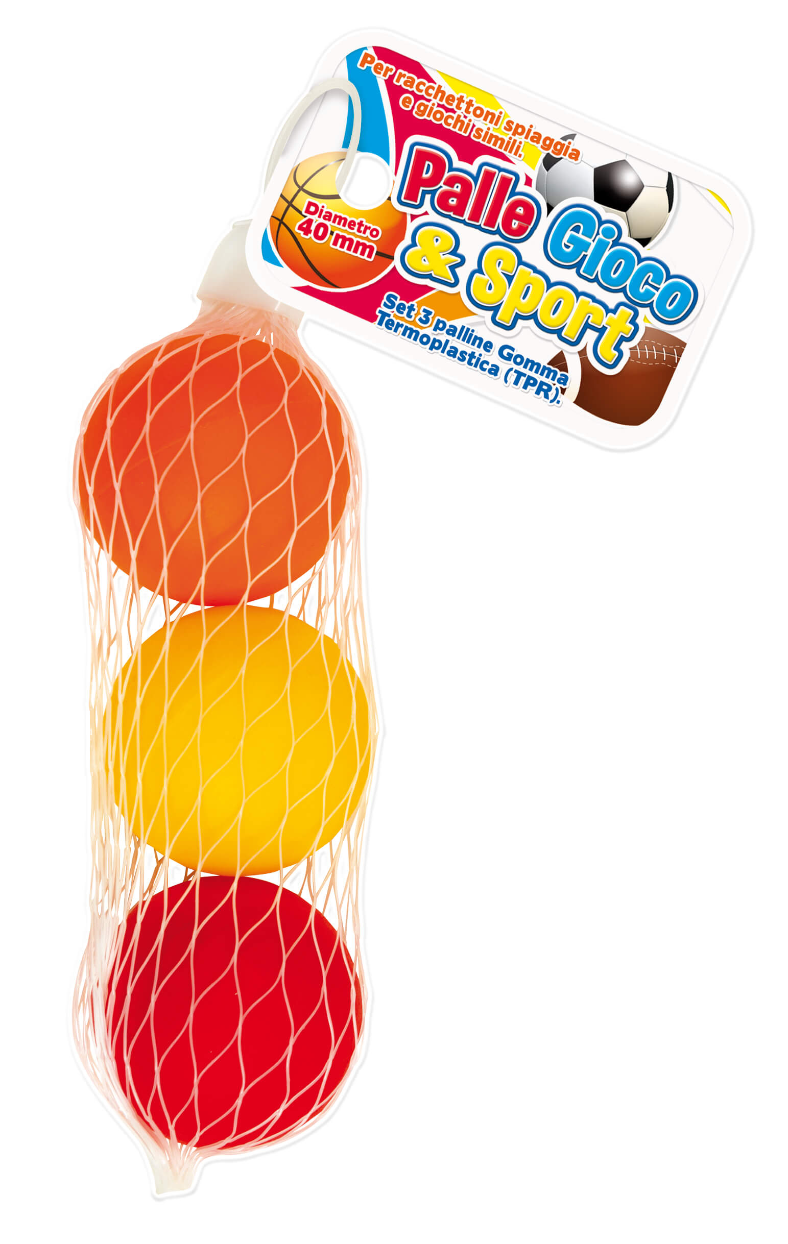 Set 3 palline racchettoni da spiaggia in gomma termoplastica TPR diametro 4 cm outdoor
