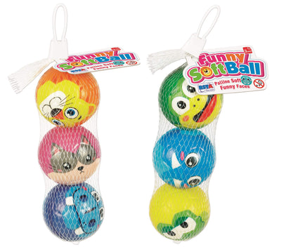 Set 3 palle morbide Funny Face con facce simpatiche diametro 6,3 cm uso interno ed esterno