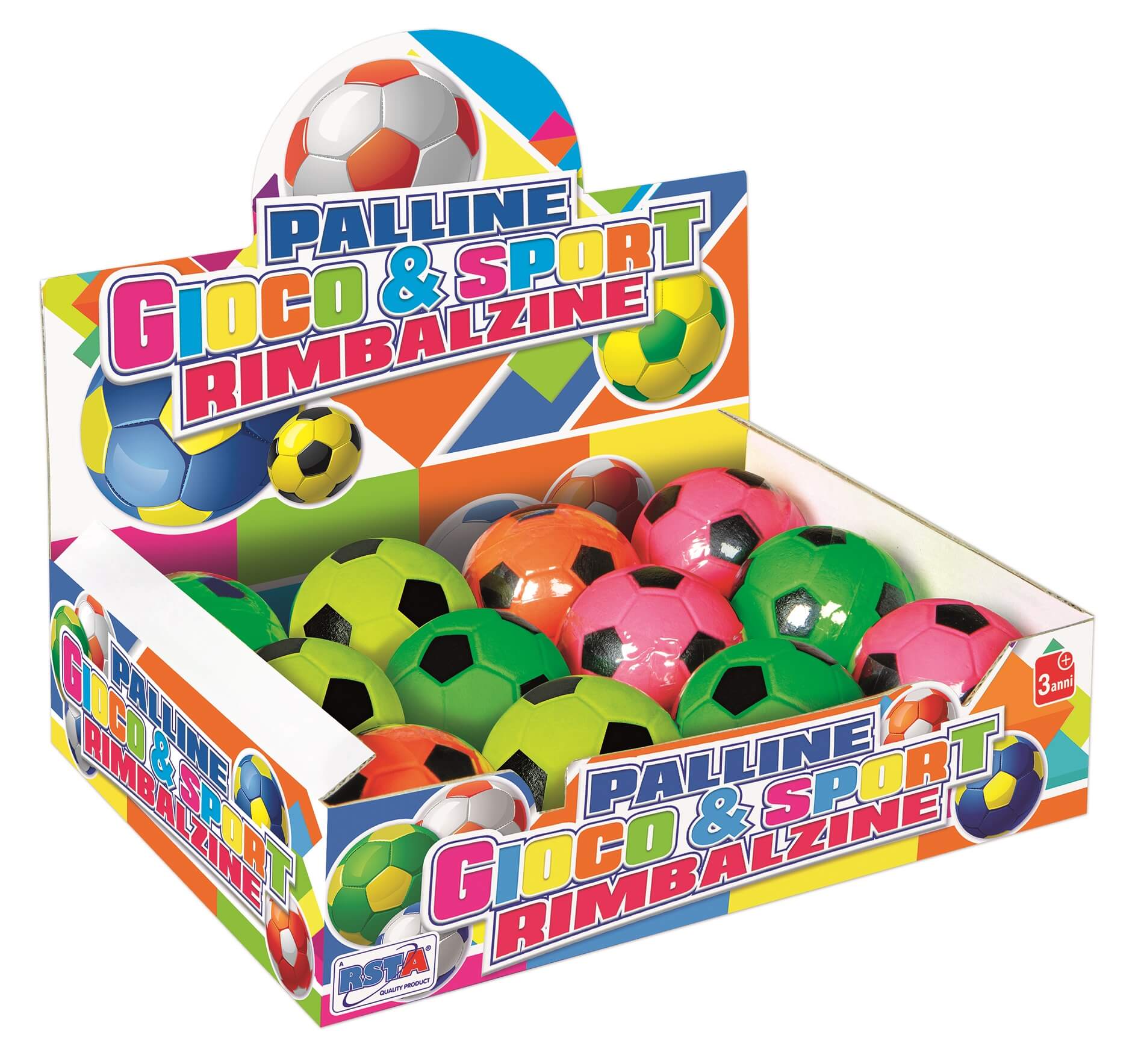 Palline rimbalzine gomma piena diametro 6,3 cm colori vivaci assortiti