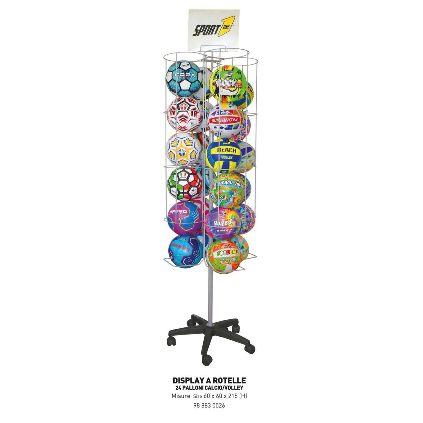 ESPOSITORE DISPLAY A ROTELLE VUOTO DA 24 PALLONI