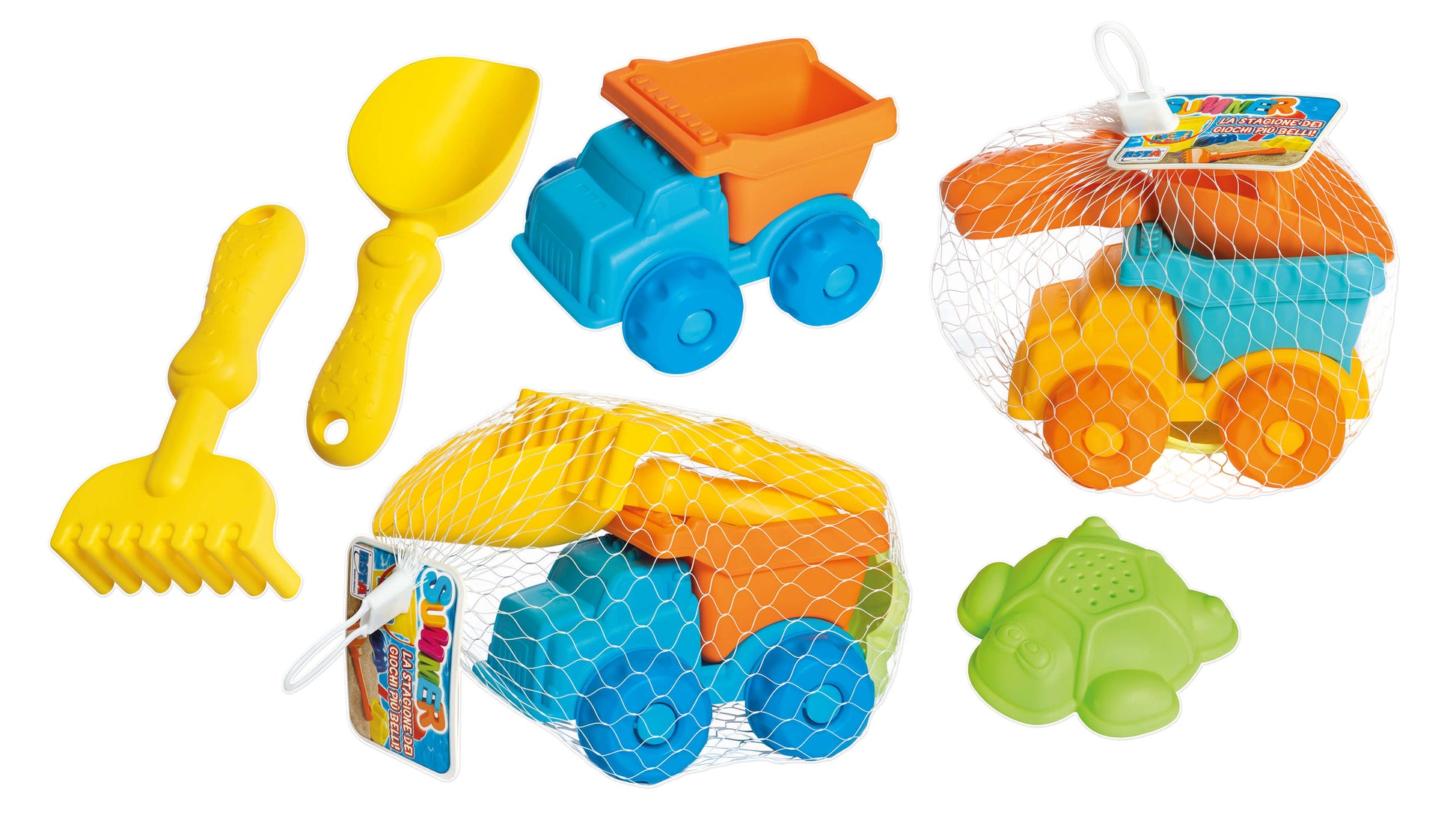 Set spiaggia con camion 15,5 cm, paletta e rastrello per bambini