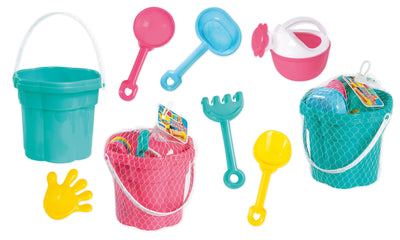 Set secchiello spiaggia 7 pezzi palette rastrello annaffiatoio formina bambini