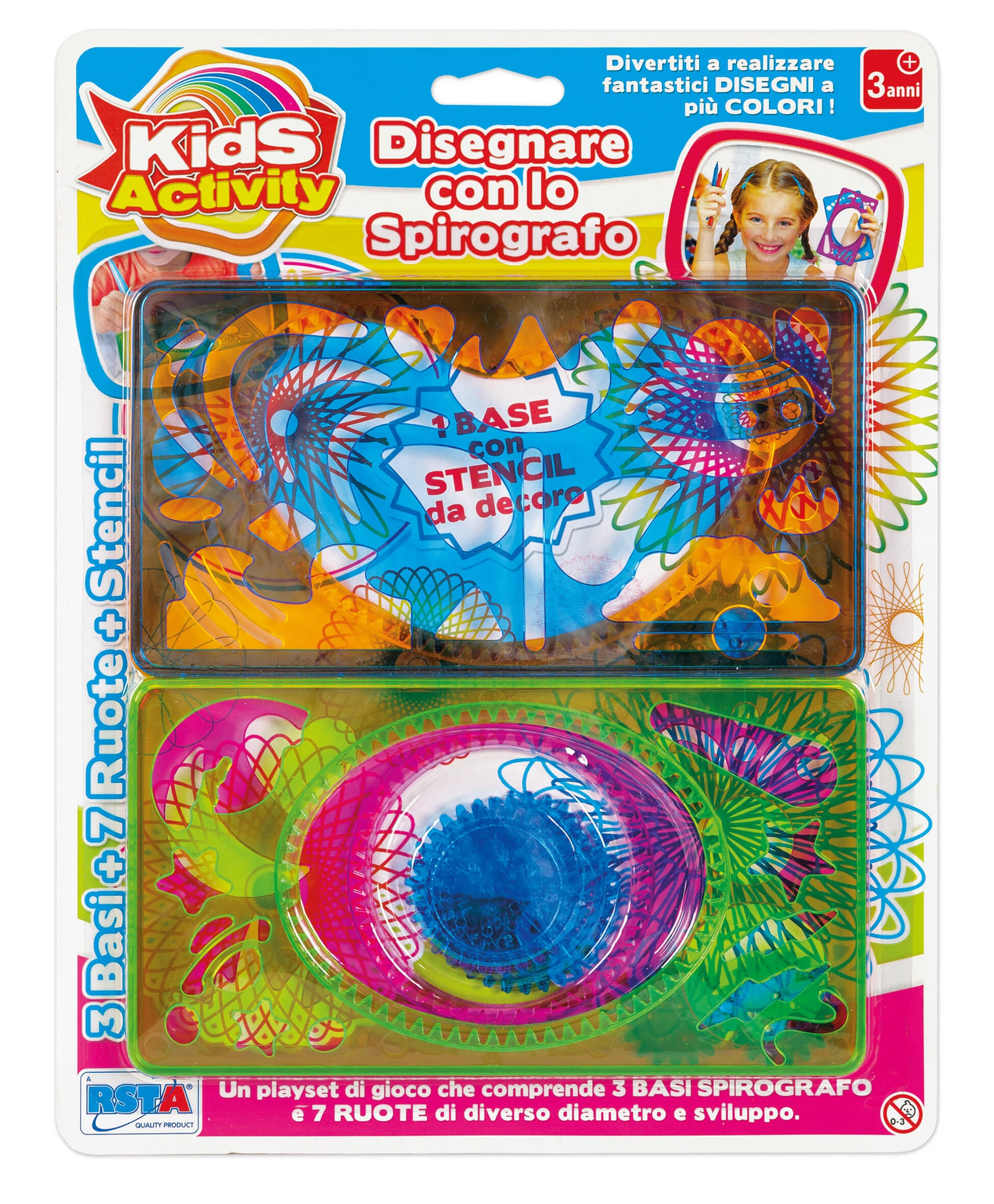 Blister Spirografo Kids Activity con 3 basi e 7 ruote di diverse dimensioni, per bambini dai 3 anni