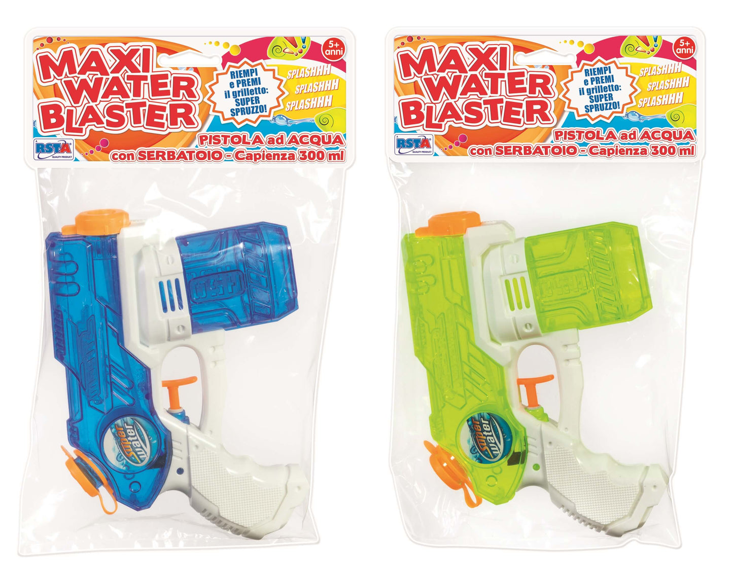 Pistola ad acqua Maxi Water Blaster a Spruzzo 19 cm design trasparente G04208C