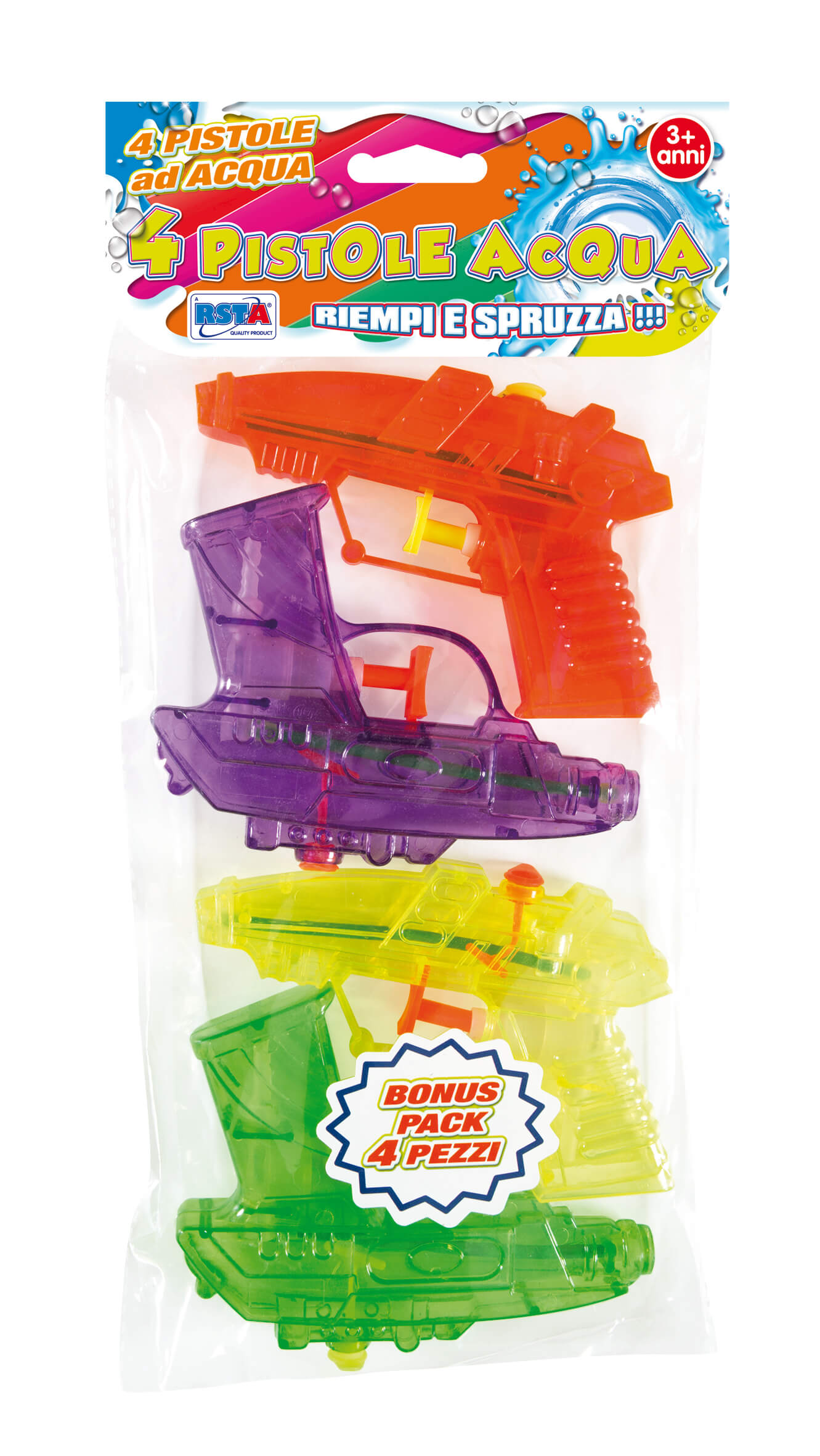 Set 4 pistole ad acqua 11,5cm in 4 colori assortiti per gioco estivo