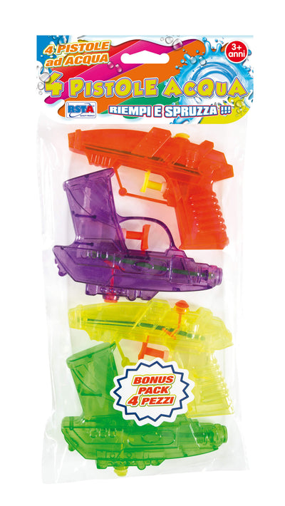 Set 4 pistole ad acqua 11,5cm in 4 colori assortiti per gioco estivo