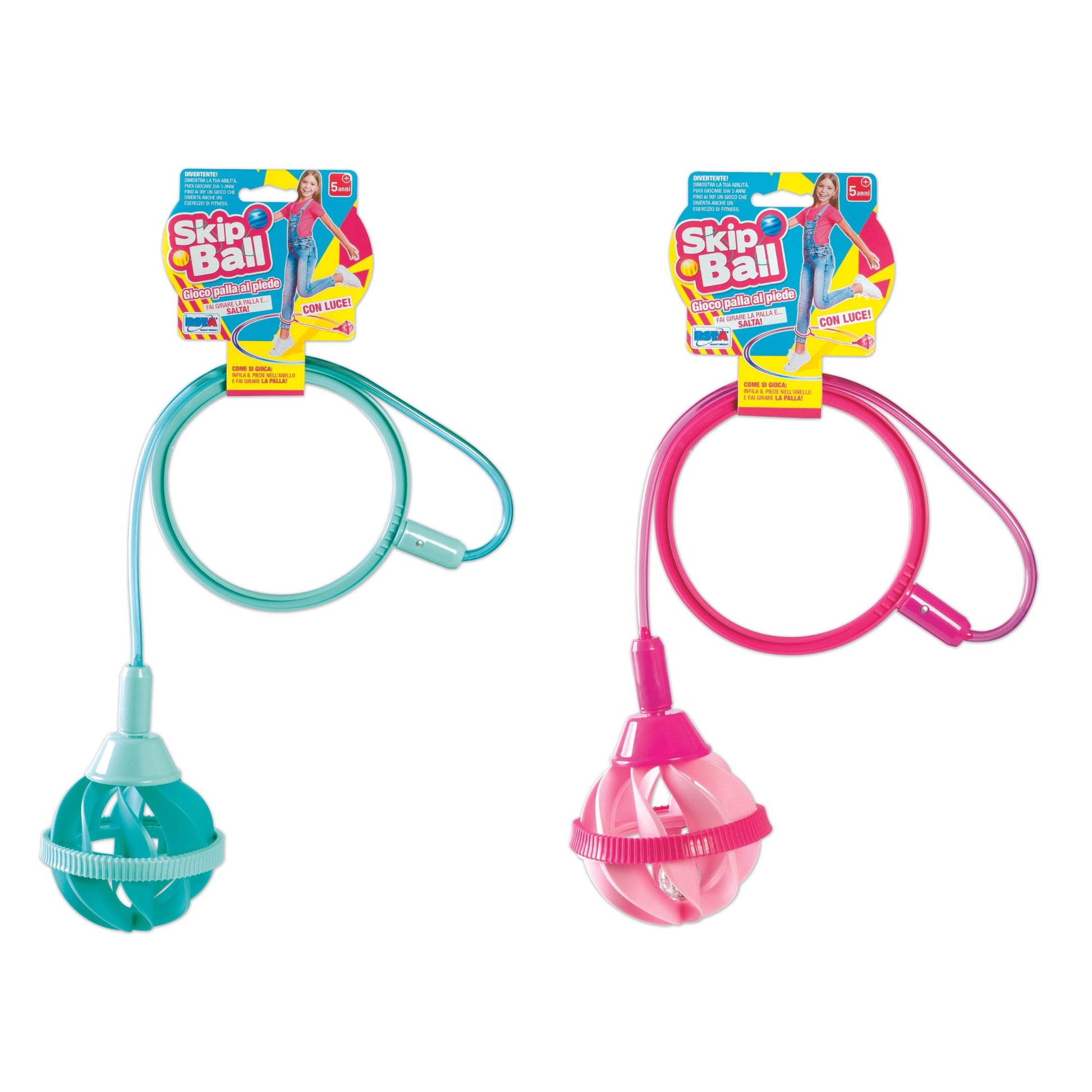 Skip ball palla al piede con luce interna colorata e corda elastica diametro 75cm