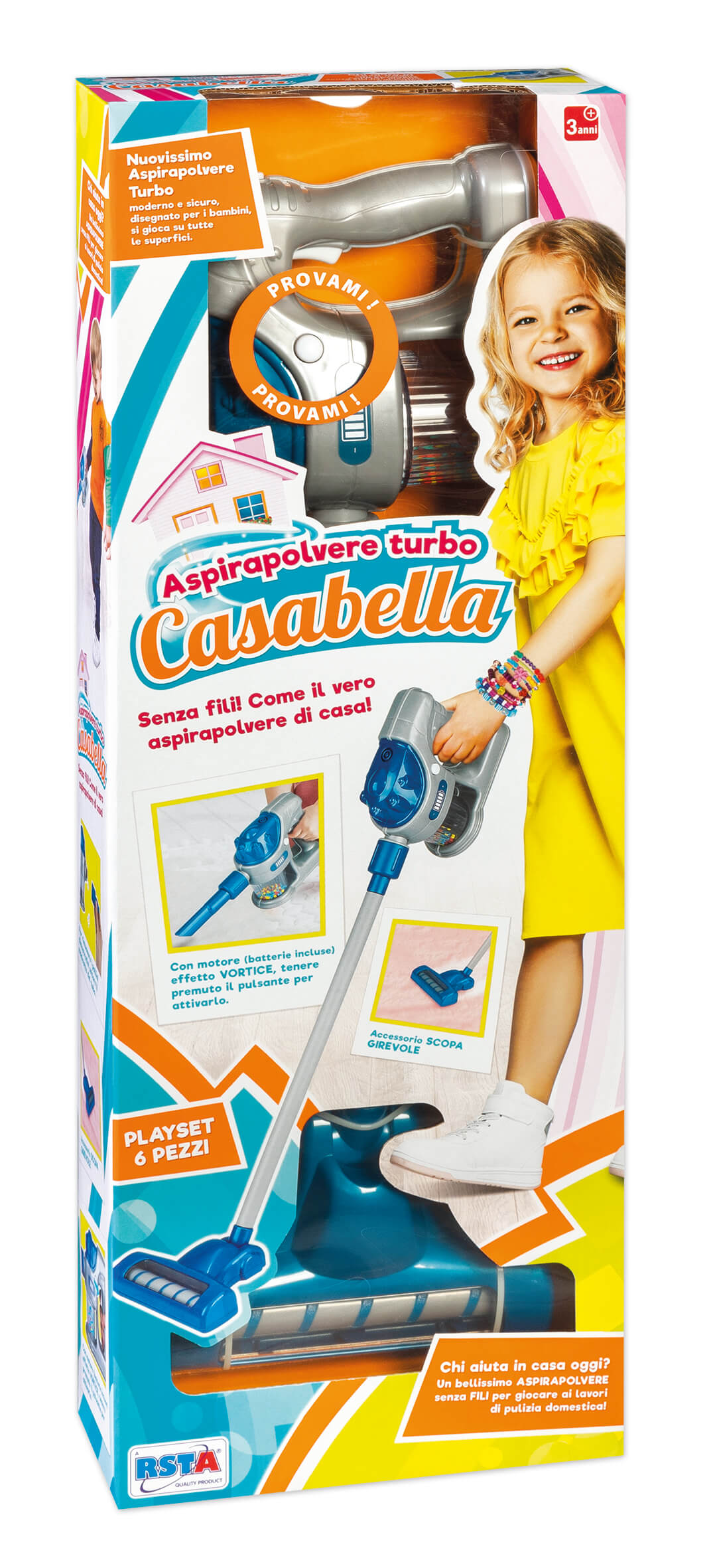 Aspirapolvere giocattolo senza fili Casabella Turbo Verticale con design realistico e funzione sonora per bambini