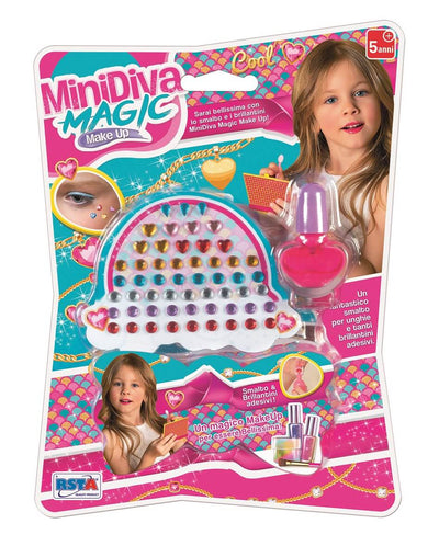 Minidiva Magic Make Up smalto e brillantini adesivi set per bambini