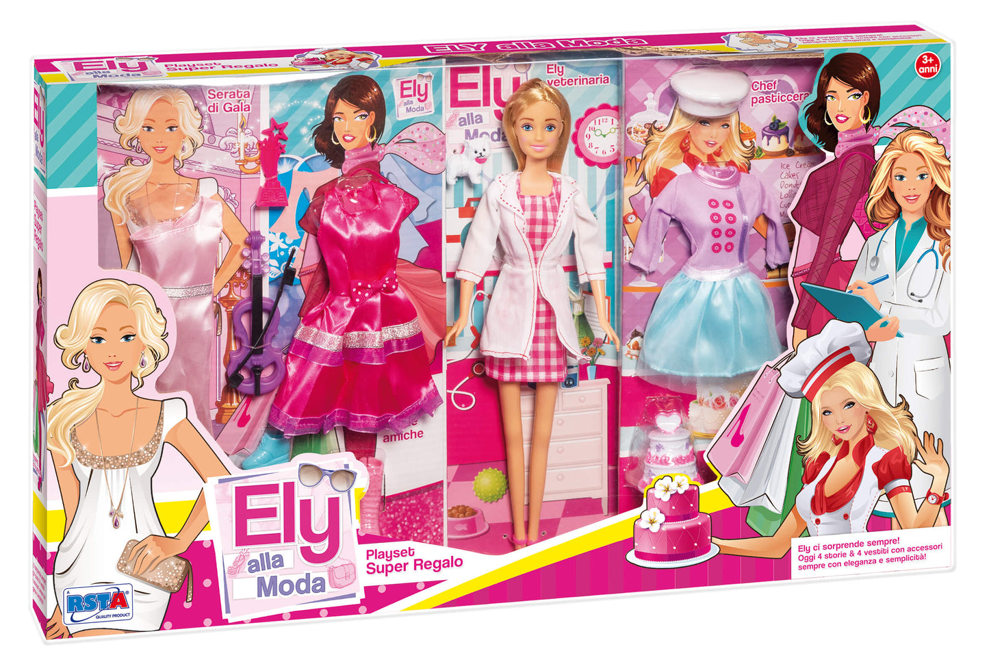 Playset Ely alla Moda bambola tre abiti accessori assortiti gioco creativo di ruolo
