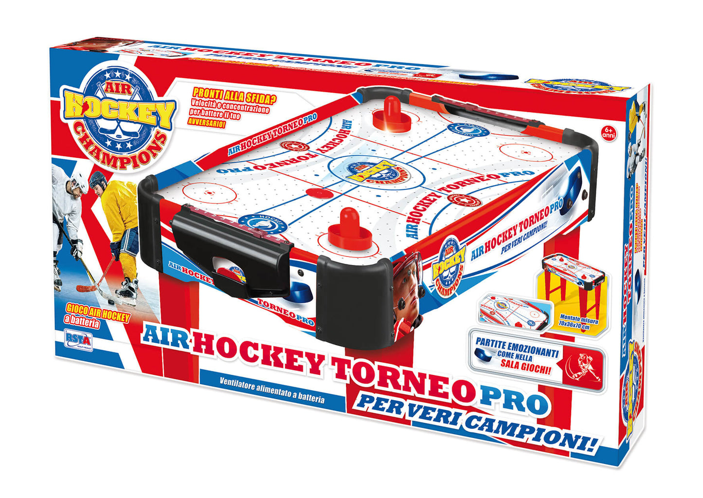 Tavolo da airhockey in legno con gambe e ventilatore a batteria per flusso d'aria continuo