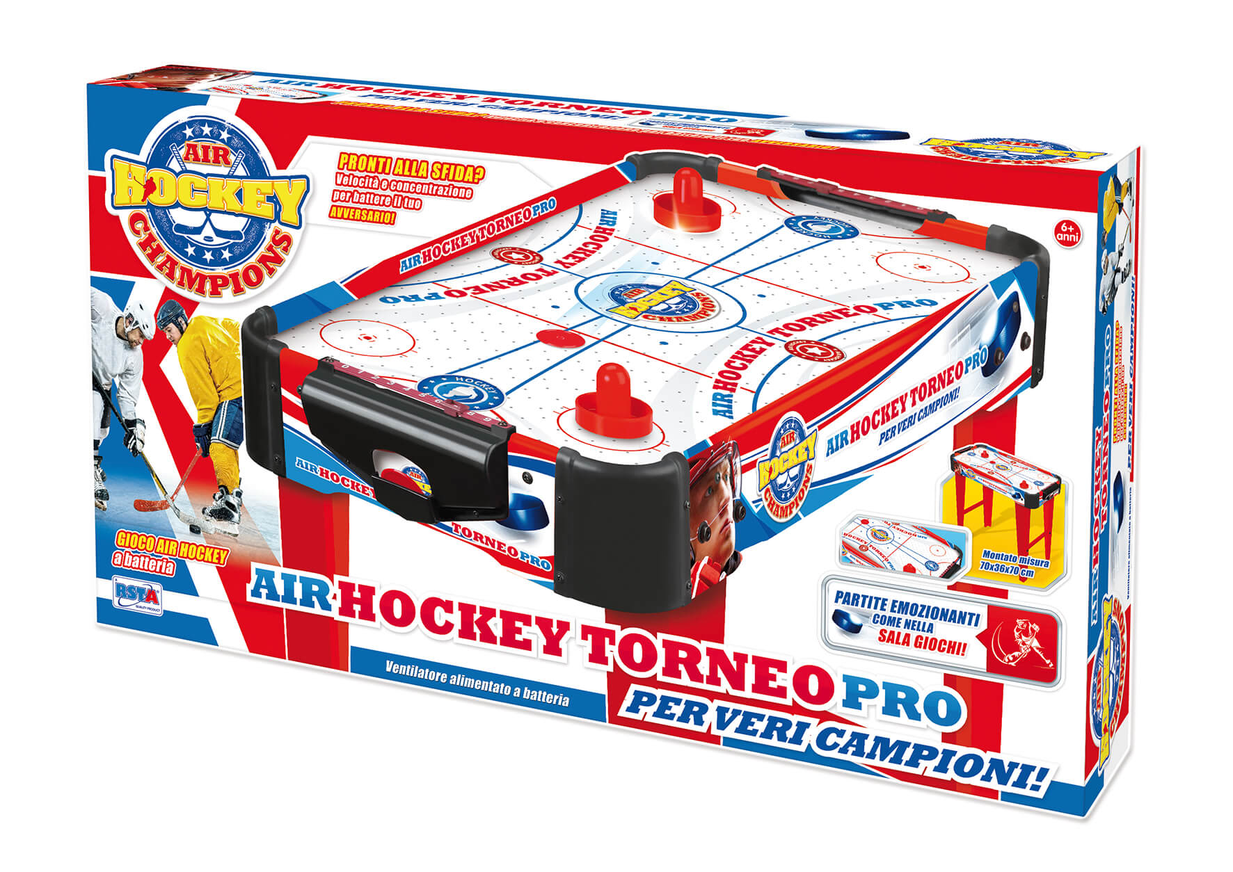 Tavolo da airhockey in legno con gambe e ventilatore a batteria per flusso d'aria continuo