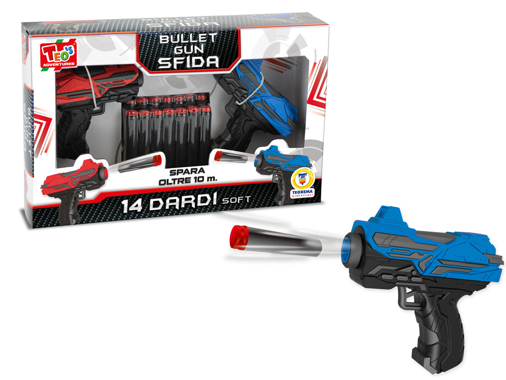 Set sfida pistole Teos Soft Bullet rossa e blu con 14 proiettili morbidi inclusi