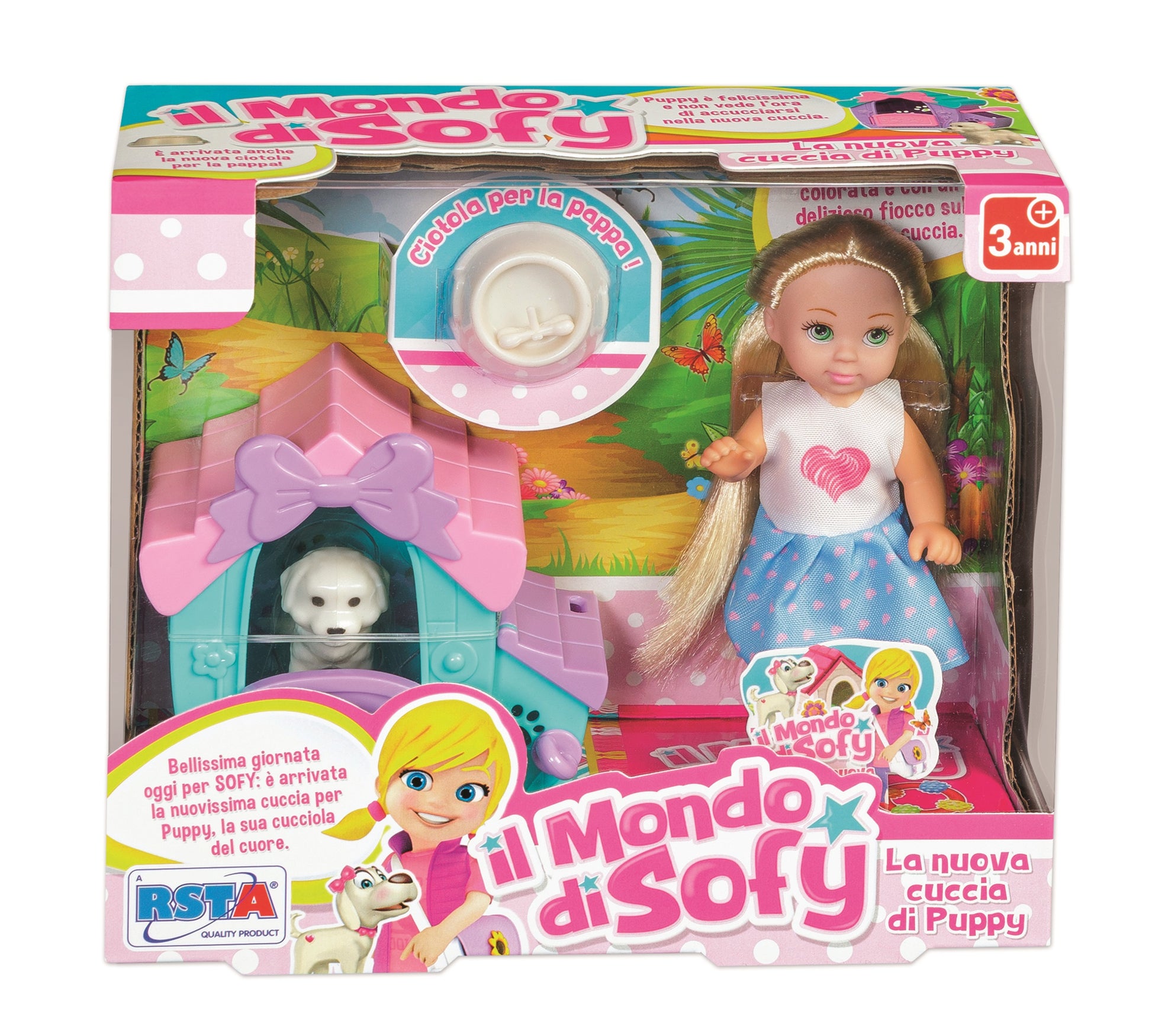 Sofy cucciolo con cuccia e accessori 13cm dettaglio set