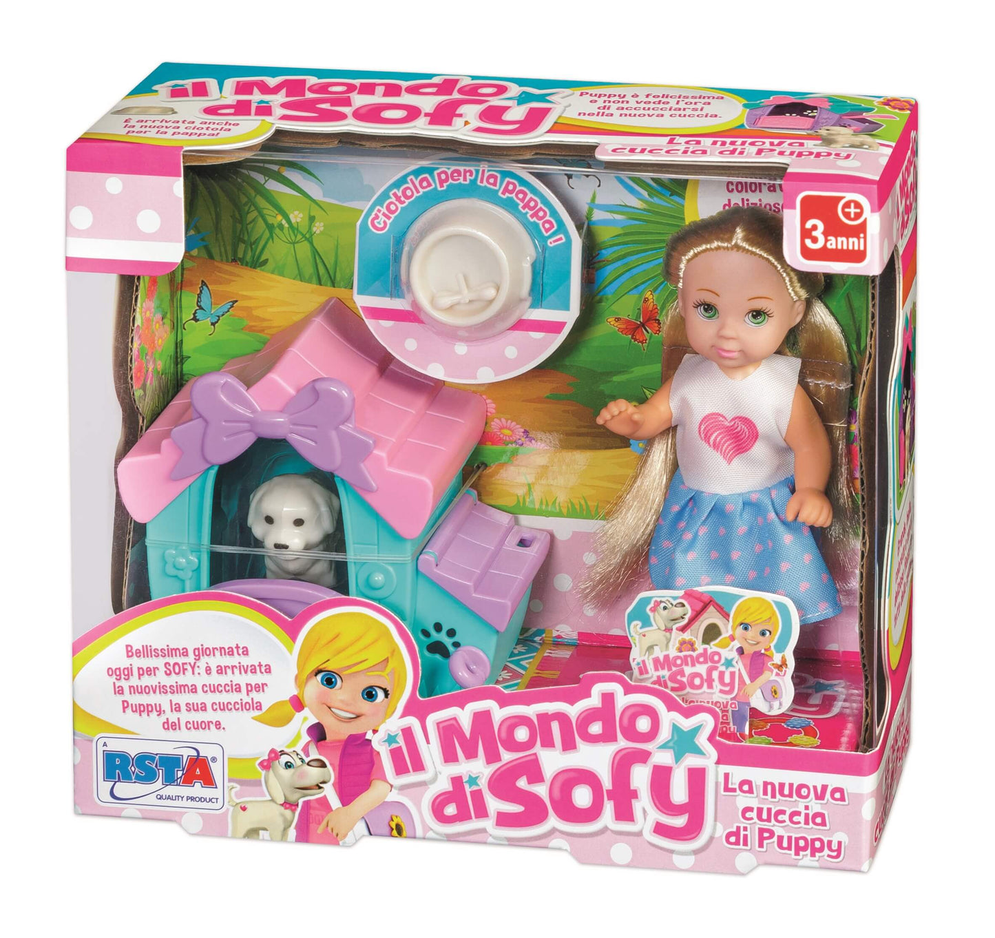 Set Sofy cucciolo cuccia e ciotola personaggio 13cm