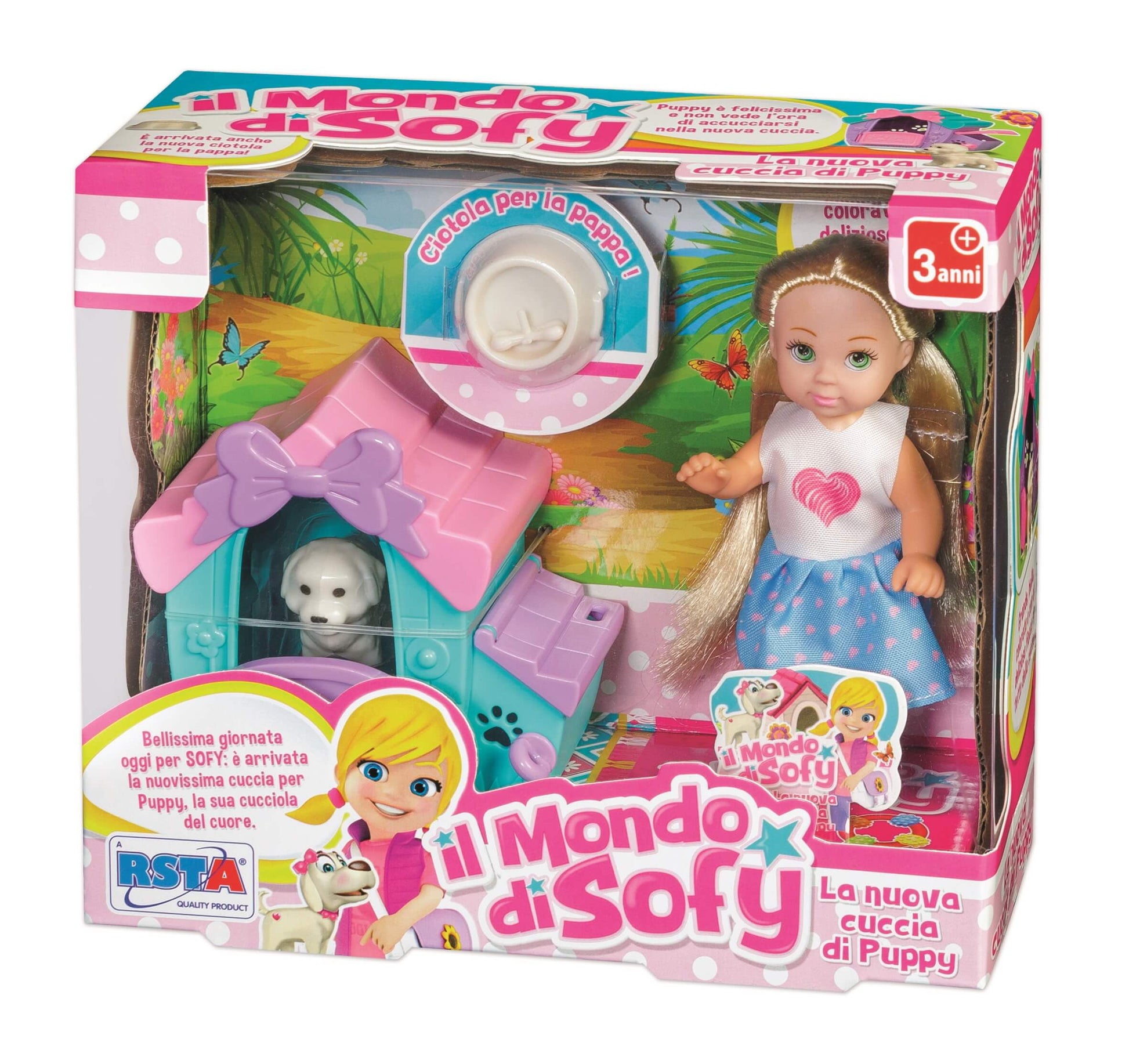 Set Sofy cucciolo cuccia e ciotola personaggio 13cm
