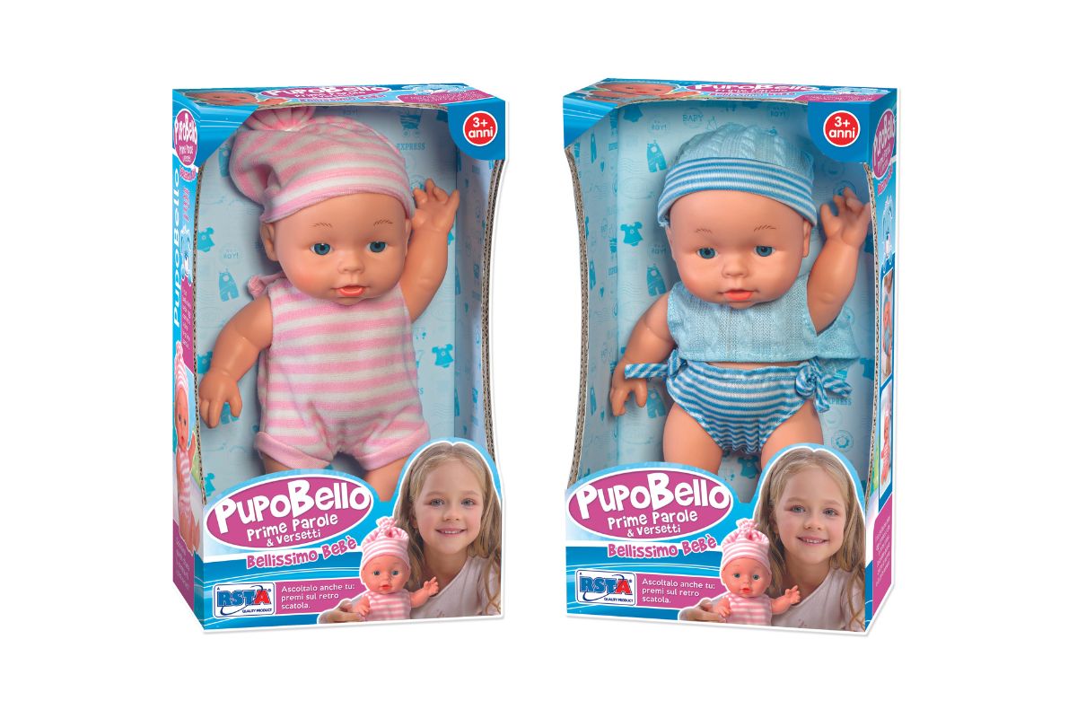 Pupobello Prime Parole 20cm giocattolo interattivo per bambini - batterie AG13 LR44