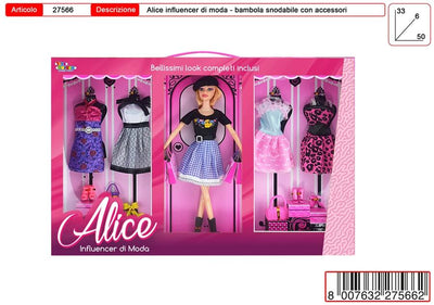 Bambola snodabile Alice Influencer di Moda 29 cm con abiti e accessori inclusi nel set