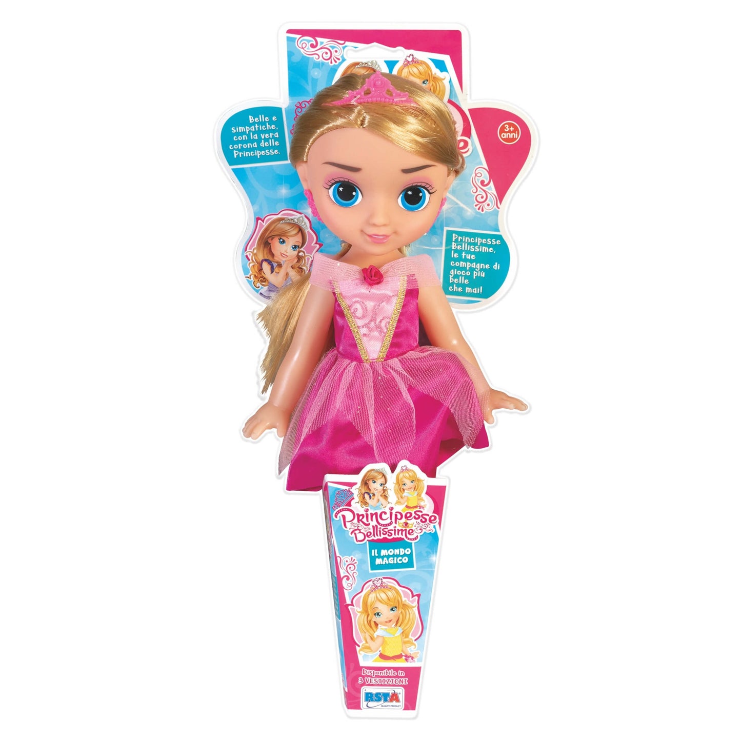 Bambola principessa con vestito rosa da 29 cm, linea Principesse Bellissime, dettagli abito