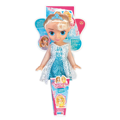 Bambola principessa con vestito azzurro da 29 cm, linea Principesse Bellissime, dettagli abito