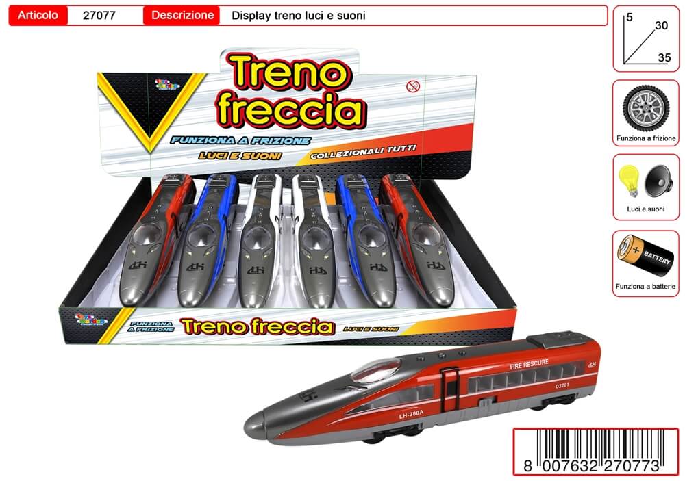 Treno alta velocità a frizione luci e suoni giocattolo bambini 6pz