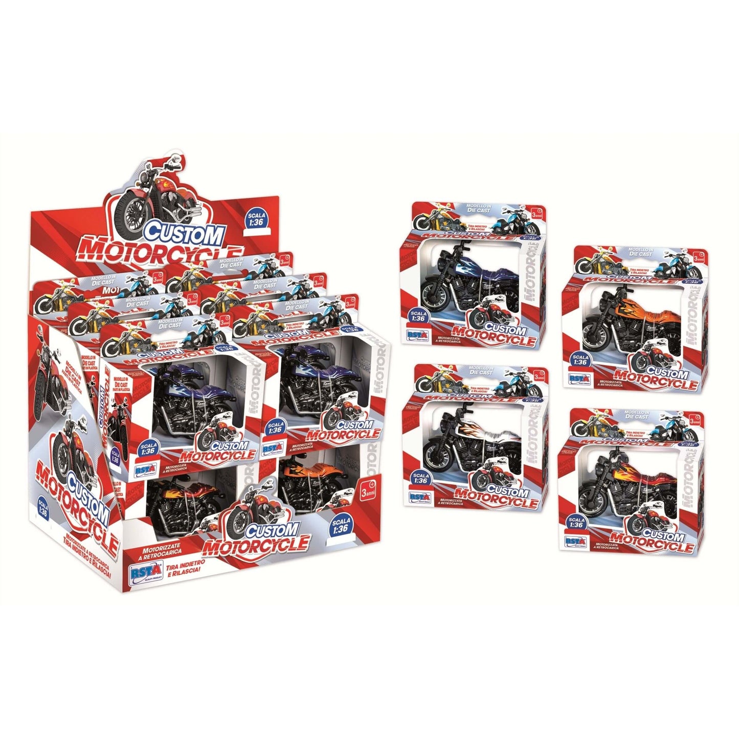 Motocicletta Die Cast Custom a Retrocarica 1:36 - 12006