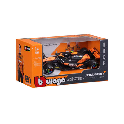 Modellino McLaren MCL38 1 43 Bburago vista laterale livrea F1 2024