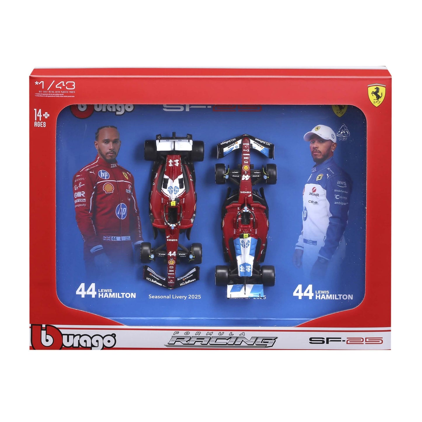 Bburago Ferrari F1 SF-25 N.44 Lewis Hamilton 2 Modellini Auto Die-Cast Miami e Australia Livery  Scala 1:43