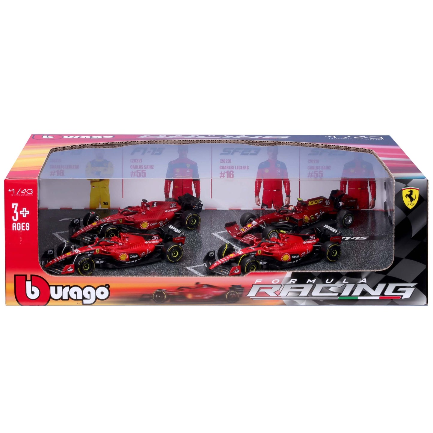 Set regalo 4 modellini Ferrari SF-23 F1 Die Cast 1:43 Bburago