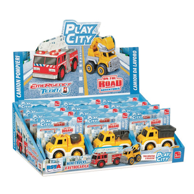 Display camioncini retrocarica On The Road 12pz assortiti veicoli da lavoro per bambini