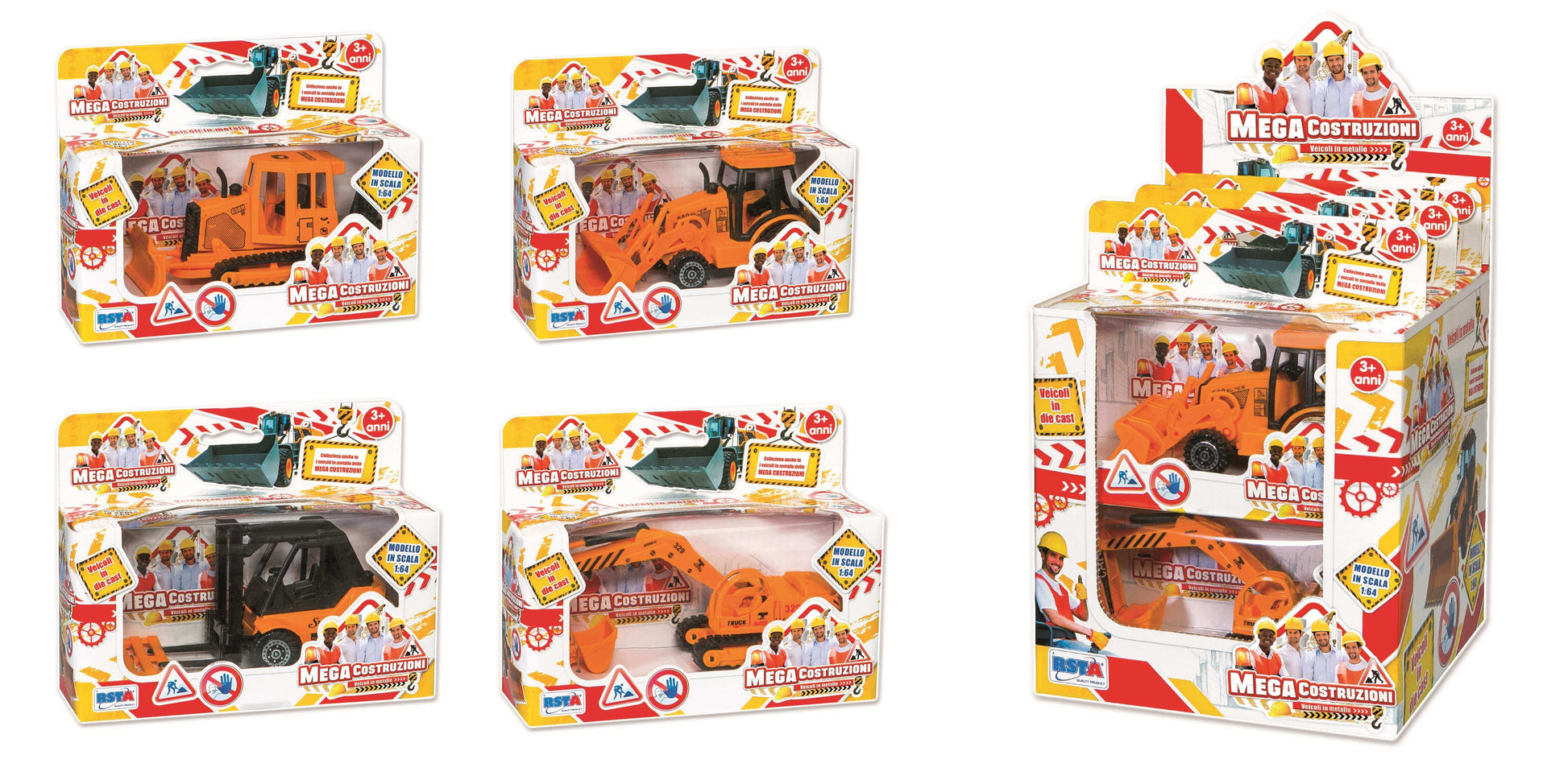 Display veicoli die cast Mega Costruzioni 6pz metallo alta qualita funzioni interattive