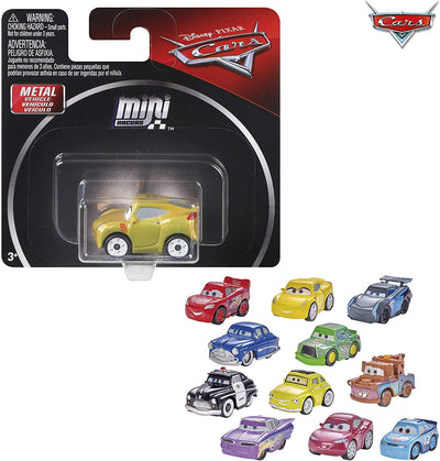 Auto die cast Mini Racers Pixar Cars in scala 1:64 con personaggi del film Pixar, confezione