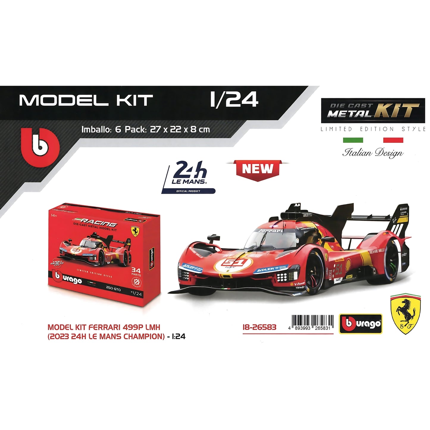 Model Kit Ferrari 499P LMH dettaglio componenti metallo Bburago