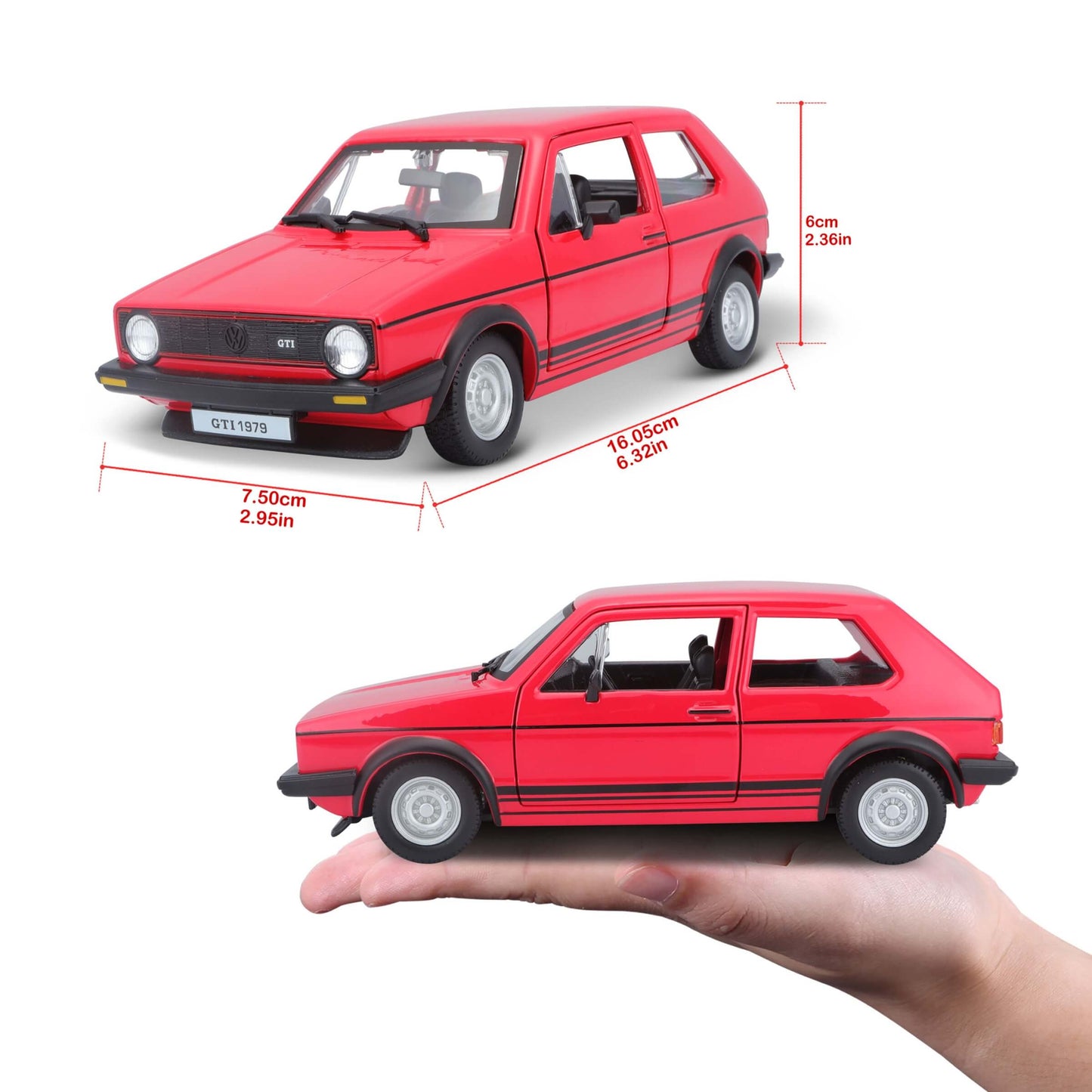 Bburago Volkswagen Golf Mk1 GTI 1979 Rossa Modellino Auto Die-Cast Scala 1:24 - 18-21089