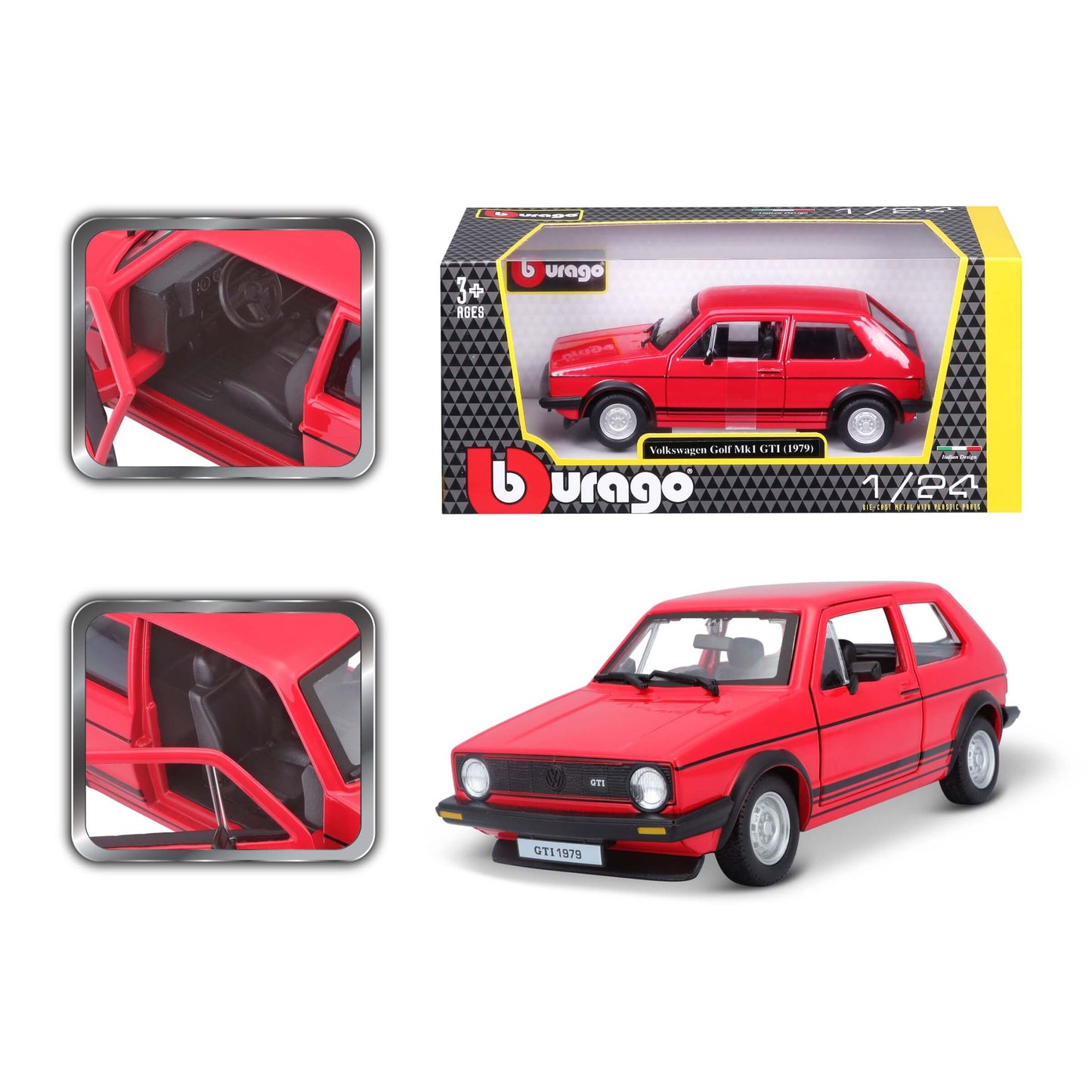 Bburago Volkswagen Golf Mk1 GTI 1979 Rossa Modellino Auto Die-Cast Scala 1:24 - 18-21089