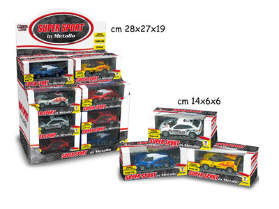 Auto sportiva in metallo die cast 1:43 a retrocarica, dettagli realistici, vista frontale