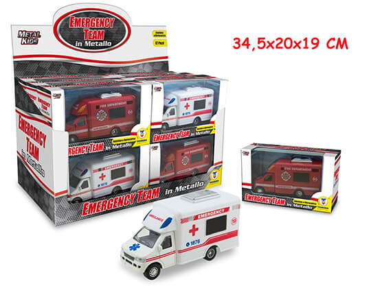 Modellino ambulanza in metallo Emergency Team Metal Kid con dettagli realistici e struttura resistente