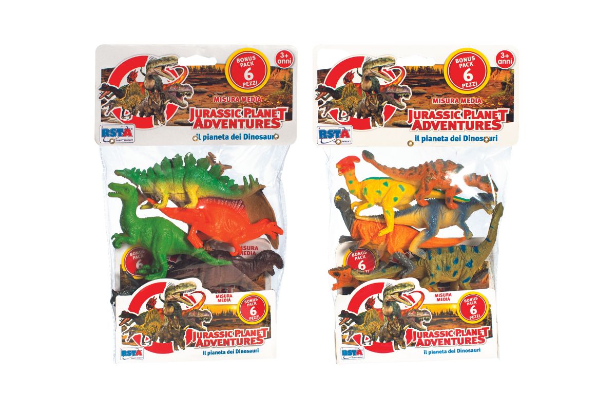Set da 6 dinosauri in plastica morbida con colori vivaci e dettagli realistici per bambini