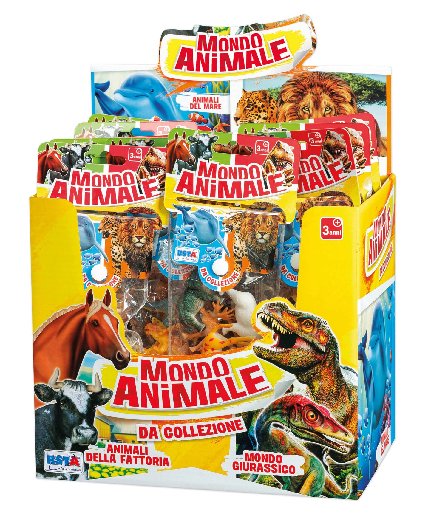 Set Mondo Animale Slim da 5 cm con figure di fattoria e dinosauri in plastica con colori vivaci