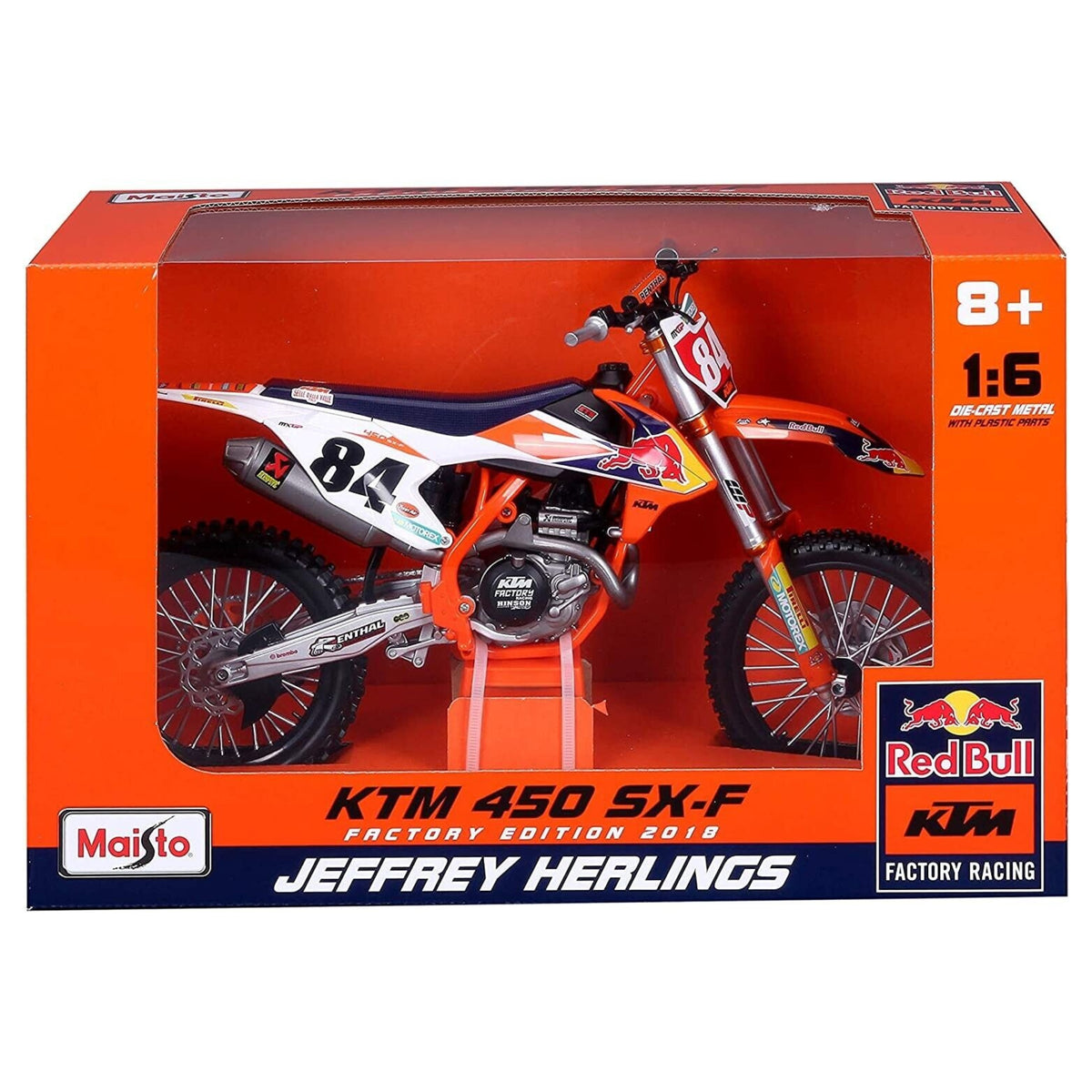 MODELLINO DIE CAST RED BULL KTM 450 SX-F JEFFREY HERLINGS FACTORY EDITION 2018 - 1:6 - 32228