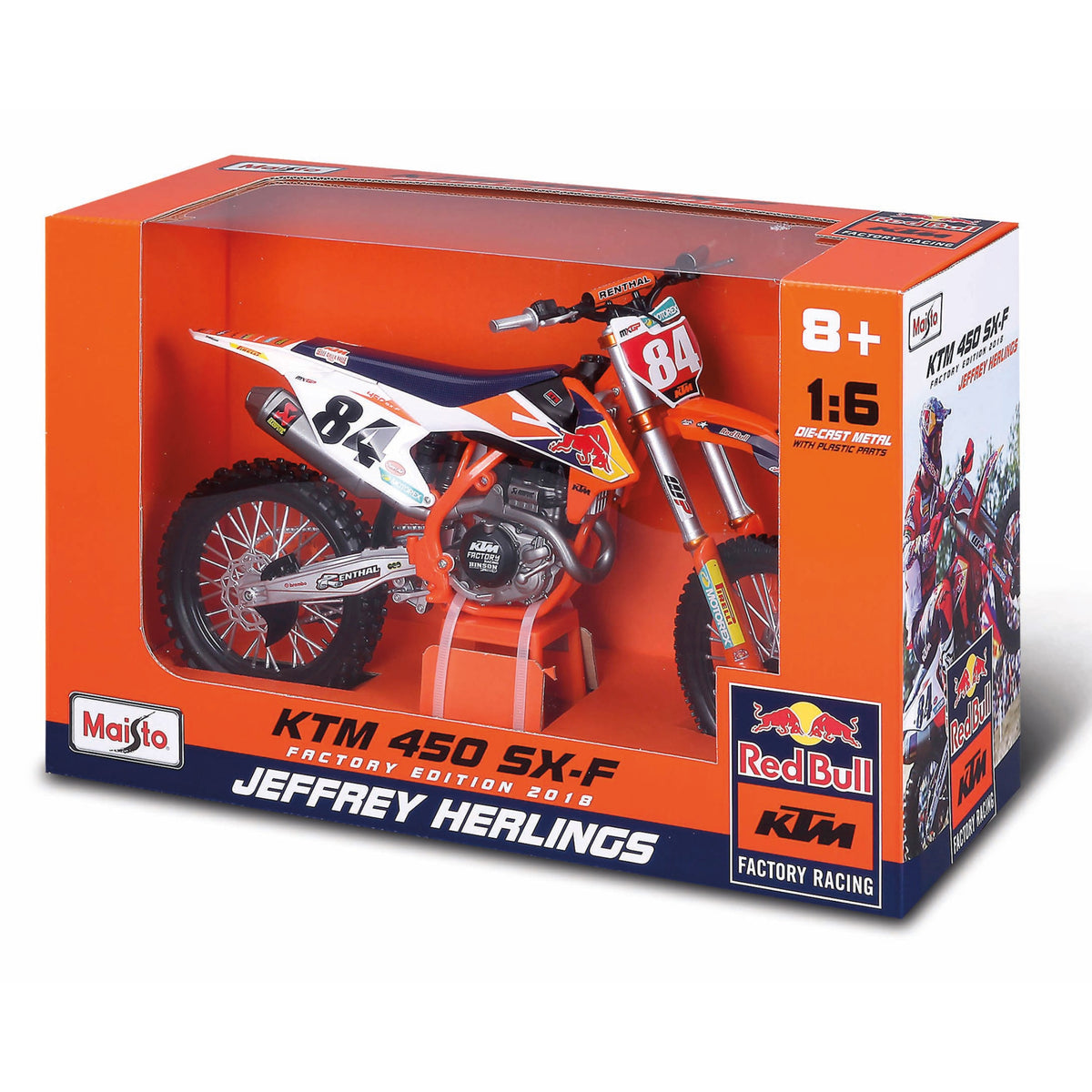 MODELLINO DIE CAST RED BULL KTM 450 SX-F JEFFREY HERLINGS FACTORY EDITION 2018 - 1:6 - 32228