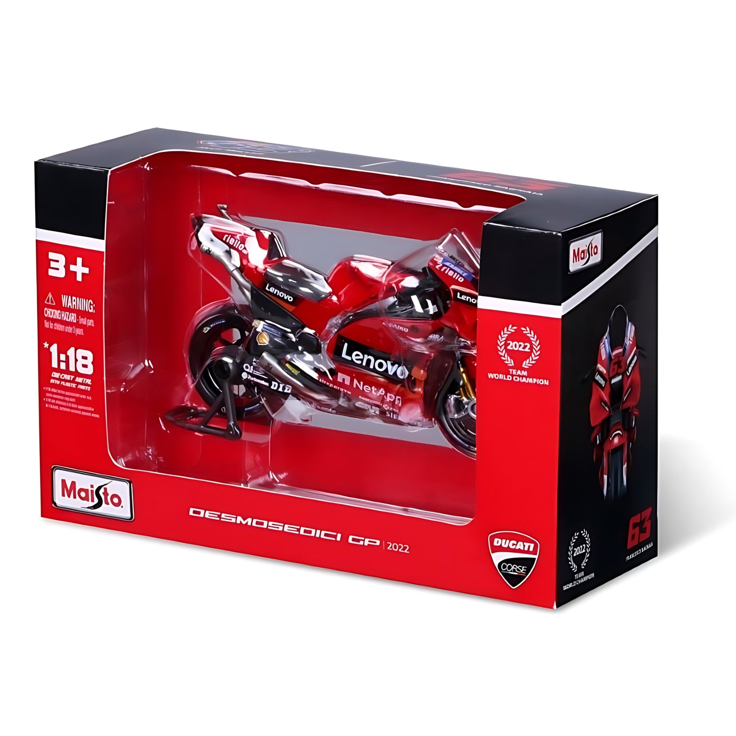 MODELLINO DIE CAST DUCATI DESMOSEDICI TEAM LENOVO N.63 FRANCESCO BAGNAIA - CAMPIONE DEL MONDO 2022 - 1:18 - 34391
