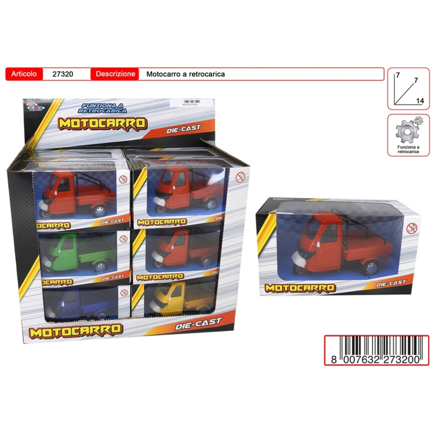 MOTOCARRO DIE CAST RETROCARICA 1:64 - 10cm - 27320